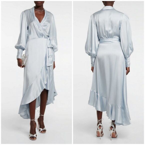 💕ZIMMERMANN💕 Silk Wrap Midi Dress ~ Ice Blue US 6 NWT - Picture 2 of 16